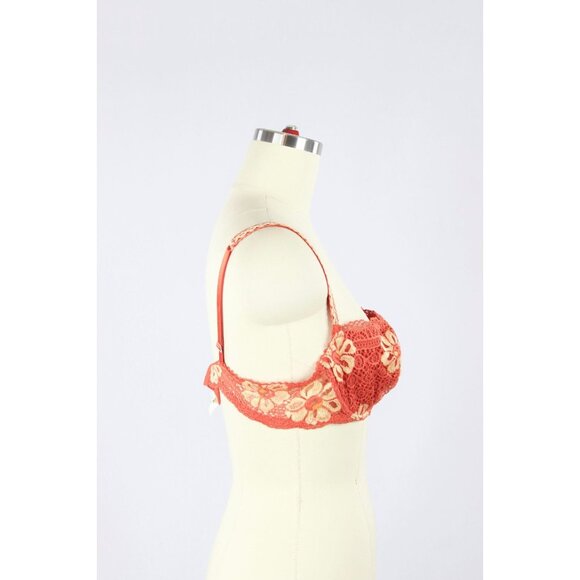 LEJABY Red Yellow Floral Lace Seashell Charm Demi Bra, Size 34C - Picture 11 of 13